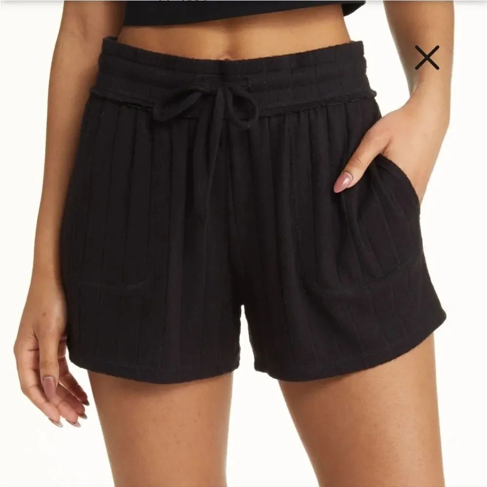 BP Cozy Wide Rib Drawstring Shorts Size XS Black